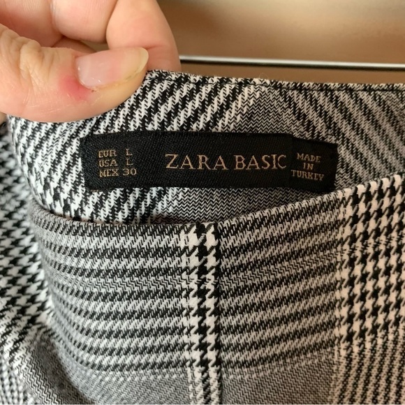 [Zara] Black & White Houndstooth Print Wide Leg Career Pants - Picture 4 of 7